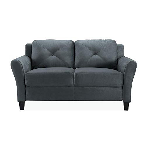 Harvard Microfiber Loveseat with Rolled Arm in Dark Grey with Give-aways