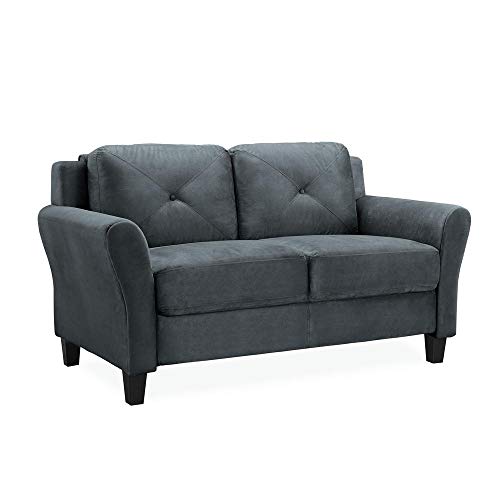 Harvard Microfiber Loveseat with Rolled Arm in Dark Grey with Give-aways