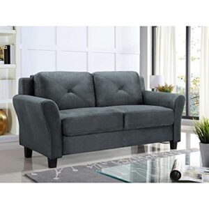 Harvard Microfiber Loveseat with Rolled Arm in Dark Grey with Give-aways