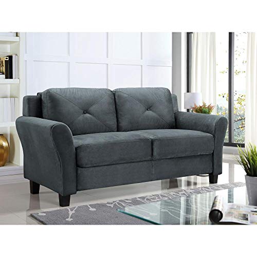 Harvard Microfiber Loveseat with Rolled Arm in Dark Grey with Give-aways