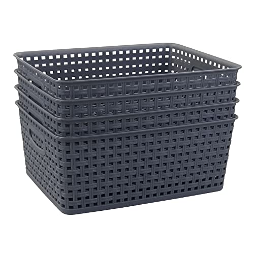 Tstorage Plastic Storage Baskets, Grey, 4 Packs
