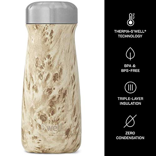 S'well Stainless Steel Traveler - 16 Fl Oz - Blonde Wood - Triple-Layered Vacuum-Insulated Travel Mug Keeps Coffee, Tea and Drinks Cold for 24 Hours and Hot for 12 - BPA-Free Water Bottle