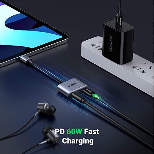 UGREEN USB C to 3.5mm Headphone and Charger Adapter 2 in 1 Type C to Aux Audio Jack with PD 60W Fast Charging Dongle for Stereo Earbuds Compatible with Samsung S23/S22 Note20/10 Pixel 5/4 iPad Pro Air