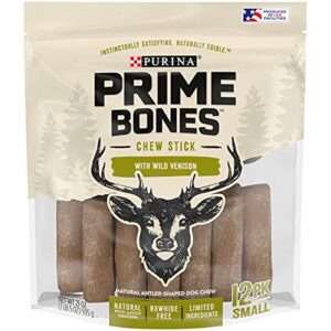purina prime bones made in usa facilities limited ingredient small dog treats, chew stick with wild venison - 12 ct. pouch