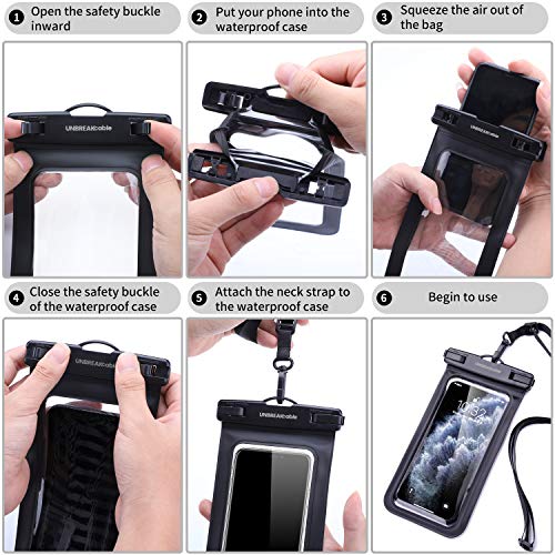 UNBREAKcable Waterproof Phone Pouch, IPX8 Universal Waterproof Phone Case [2 Pack] Cellphone Dry Bag for iPhone 14 13 12 11 Pro Max XS Plus Samsung Galaxy S23 and More Up to 7" - Black