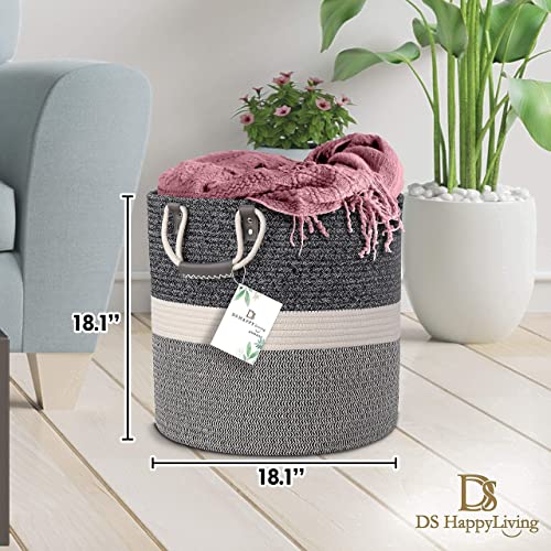 DS HappyLiving 100% Natural Cotton 18x18 XXL Basket Wicker Blanket Basket for Throw Extra Large Blanket Basket Wicker Blanket Holder Living Room