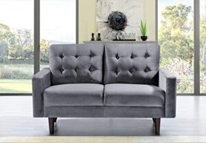 container furniture direct celestina mid century modern velvet upholstered living room loveseat, 52.76", grey