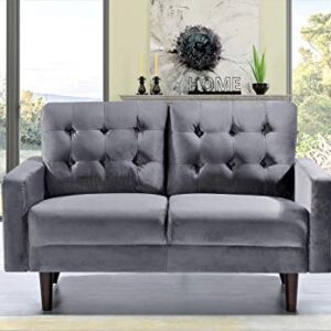 Container Furniture Direct Celestina Mid Century Modern Velvet Upholstered Living Room Loveseat, 52.76", Grey