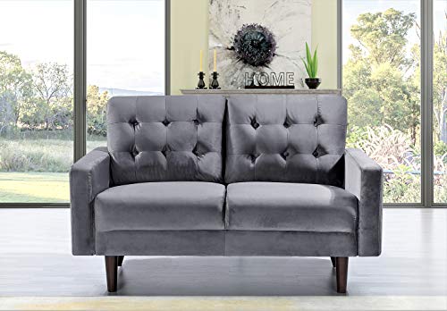 Container Furniture Direct Celestina Mid Century Modern Velvet Upholstered Living Room Loveseat, 52.76", Grey