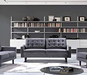 Container Furniture Direct Celestina Mid Century Modern Velvet Upholstered Living Room Loveseat, 52.76", Grey