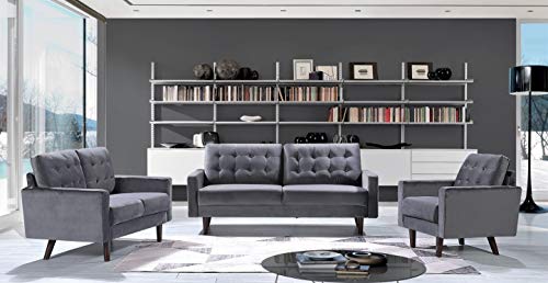 Container Furniture Direct Celestina Mid Century Modern Velvet Upholstered Living Room Loveseat, 52.76", Grey