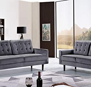 Container Furniture Direct Celestina Mid Century Modern Velvet Upholstered Living Room Loveseat, 52.76", Grey