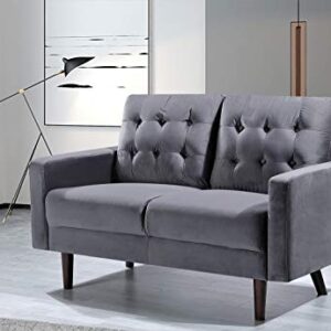 Container Furniture Direct Celestina Mid Century Modern Velvet Upholstered Living Room Loveseat, 52.76", Grey