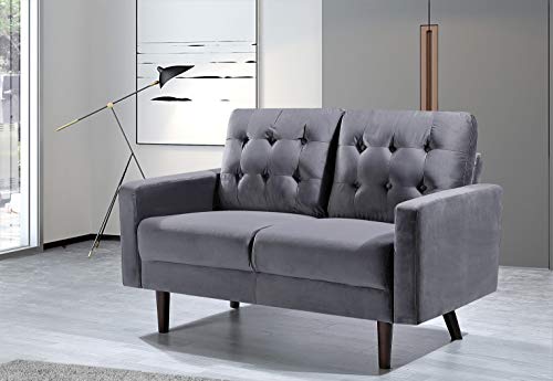 Container Furniture Direct Celestina Mid Century Modern Velvet Upholstered Living Room Loveseat, 52.76", Grey