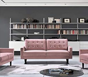 Container Furniture Direct Celestina Mid Century Modern Velvet Upholstered Living Room Sofa, 74.8", Rose