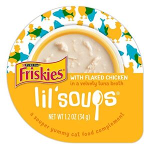 purina 050568 1.2 oz friskies lil soups with flaked chicken in a velvety tuna broth44; case of 8