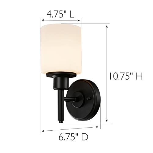 Design House 588210 Aubrey Transitional 1-Light Indoor Wall Light Dimmable Frosted Glass for Hallway Foyer Bathroom, Matte Black