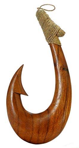 12" Hand Carved Wood Hawaiian Makau Fish Hook