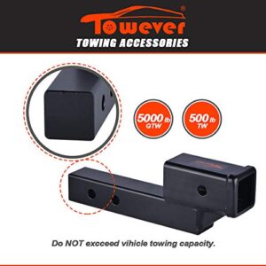 Towever 84121 Hitch Receiver Adapter with 2" Drop/Rise, 9" Hitch Extender, Solid Tube Hitch Riser (GTW/TW 5000/500 LBS)