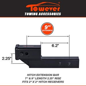 Towever 84121 Hitch Receiver Adapter with 2" Drop/Rise, 9" Hitch Extender, Solid Tube Hitch Riser (GTW/TW 5000/500 LBS)