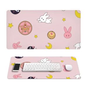 pink moon rectangle anime non slip rubber mousepad mouse pads/mouse mats case cover with designs for office home woman man 30x15.7 inch(75x40 cm)