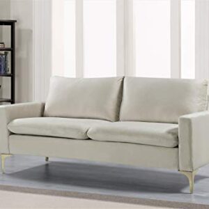 Container Furniture Direct Carrie Ultra Modern Living Room Velvet Upholstered Tufted Sofa, 76.77", Cream