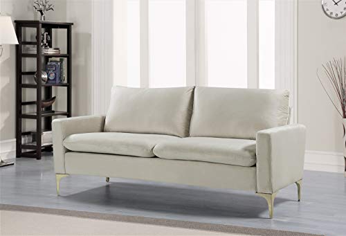 Container Furniture Direct Carrie Ultra Modern Living Room Velvet Upholstered Tufted Sofa, 76.77", Cream