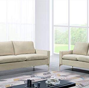 Container Furniture Direct Carrie Ultra Modern Living Room Velvet Upholstered Tufted Sofa, 76.77", Cream