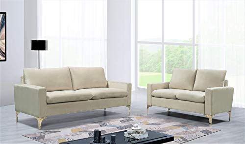 Container Furniture Direct Carrie Ultra Modern Living Room Velvet Upholstered Tufted Sofa, 76.77", Cream