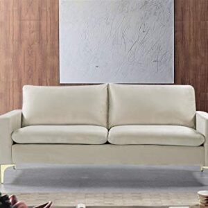 Container Furniture Direct Carrie Ultra Modern Living Room Velvet Upholstered Tufted Sofa, 76.77", Cream