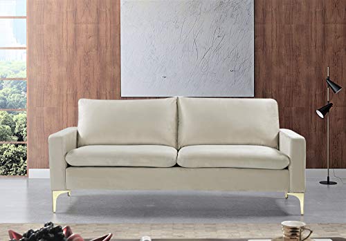 Container Furniture Direct Carrie Ultra Modern Living Room Velvet Upholstered Tufted Sofa, 76.77", Cream