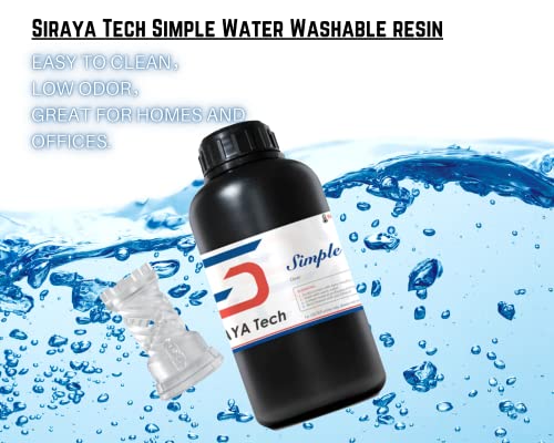 Siraya Tech Simple 3D Printer Resin Water Washable 3D Printing Resin Super Easy to Clean and Print LCD UV-Curing Resin Needs Much Less Alcohol for LCD DLP 3D Printing 8K Capable (Clear, 1kg)