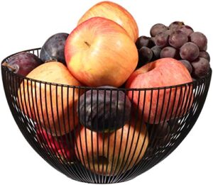 cq acrylic metal wire fruit basket,large round storage baskets for bread,metal wire bread fruit bowl vegetable stand holder for snacks,modern fruit bowl decorate kitchen counter,black