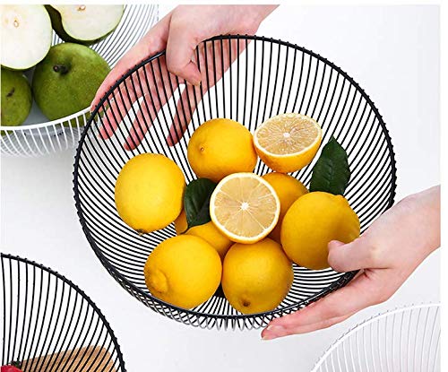 Cq acrylic Metal Wire Fruit Basket,Large Round Storage Baskets for Bread,Metal Wire Bread Fruit Bowl Vegetable Stand Holder for Snacks,Modern Fruit Bowl Decorate Kitchen Counter,Black