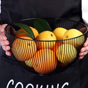 Cq acrylic Metal Wire Fruit Basket,Large Round Storage Baskets for Bread,Metal Wire Bread Fruit Bowl Vegetable Stand Holder for Snacks,Modern Fruit Bowl Decorate Kitchen Counter,Black