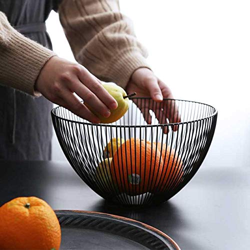 Cq acrylic Metal Wire Fruit Basket,Large Round Storage Baskets for Bread,Metal Wire Bread Fruit Bowl Vegetable Stand Holder for Snacks,Modern Fruit Bowl Decorate Kitchen Counter,Black