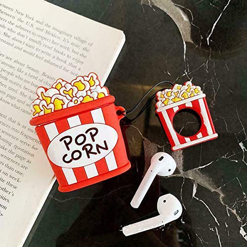 For Airpods Case, Cute 3D Airpods 1&2 Gen Cover with Finger Strap Silicone Rechargeable Headphone case for Apple AirPods 1st/2nd, Shockproof, Anti-Fall and Dustproof Protective (Popcorn and Hamburger)