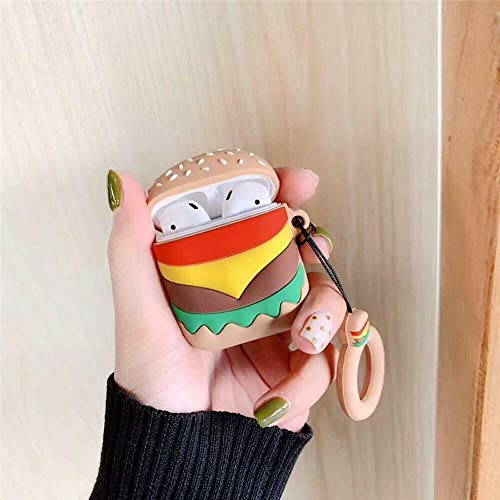 For Airpods Case, Cute 3D Airpods 1&2 Gen Cover with Finger Strap Silicone Rechargeable Headphone case for Apple AirPods 1st/2nd, Shockproof, Anti-Fall and Dustproof Protective (Popcorn and Hamburger)