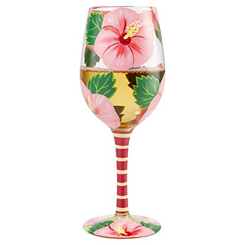 Enesco Designs by Lolita Hibiscus Dreams Artisan Wine Glass, 1 Count (Pack of 1), Multicolor