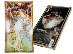 carmani 6,5"x12" decorative glass plate, alphonse mucha collection, spring from the seasons series, glassware in a gift box