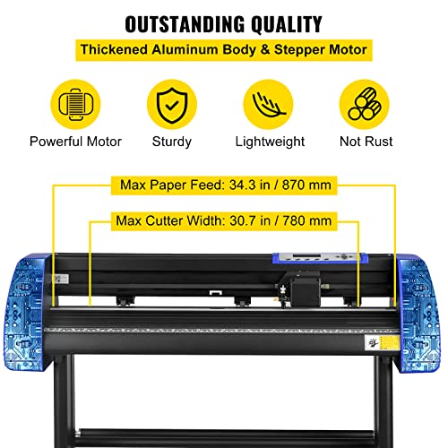 VEVOR Vinyl Cutter 34 Inch Vinyl Cutter Machine with 20 Blades Maximum Paper Feed 870mm Vinyl Plotter Cutter Machine with Sturdy Floor Stand Adjustable Force and Speed for Sign Making PC ONLY