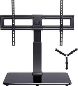 perlesmith swivel tv stand universal table top tv base for 37 to 65,70 inch lcd led oled 4k flat screen tvs - height adjustable tv mount stand with safe tv anti-tip cable, vesa 600x400mm pstvs03