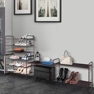 Simple Trending 3-Tier Stackable Shoe Rack, Expandable & Adjustable Fabric Shoe Shelf Storage Organizer, Bronze