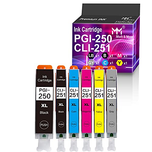 MM MUCH & MORE Compatible Ink Cartridge Replacement for Canon PGI 250XL CLI 251XL PGI-250XL CLI-251XL use for PIixma MG5620 MG7120 MX922 MG6320 MG6420 (Large BK, Small BK, Cyan, Magenta, Yellow, Gray)