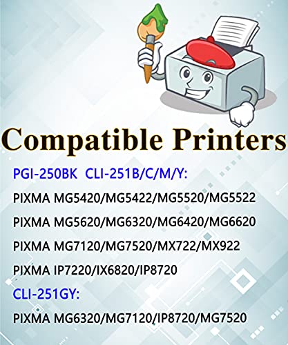 MM MUCH & MORE Compatible Ink Cartridge Replacement for Canon PGI 250XL CLI 251XL PGI-250XL CLI-251XL use for PIixma MG5620 MG7120 MX922 MG6320 MG6420 (Large BK, Small BK, Cyan, Magenta, Yellow, Gray)