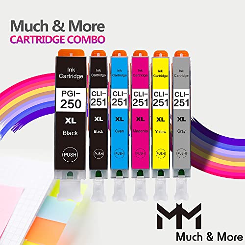 MM MUCH & MORE Compatible Ink Cartridge Replacement for Canon PGI 250XL CLI 251XL PGI-250XL CLI-251XL use for PIixma MG5620 MG7120 MX922 MG6320 MG6420 (Large BK, Small BK, Cyan, Magenta, Yellow, Gray)