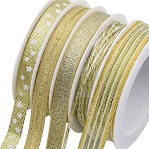 5 rolls 27 yards gold ribbon, ribbon for gift wrapping, crafts fabric for gift ribbon, glitter ribbon for wrapping decoration wedding birthday holiday gift wrapping party
