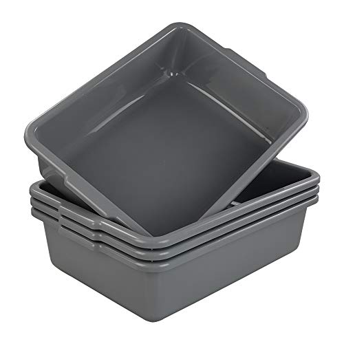 CadineUS 24 Quart Gray Commercial Bus Tub Box, Plastic Utility Bus Box, Set of 4, 21.06" x 15.35" x 5.9"