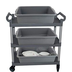 CadineUS 24 Quart Gray Commercial Bus Tub Box, Plastic Utility Bus Box, Set of 4, 21.06" x 15.35" x 5.9"