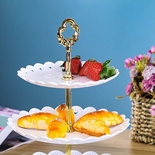 White round plate 3 tiered serving stand tray cake stands cupcake holder dessert stand table decorations for party Kids Birthday Tea Party Baby Shower set of 2